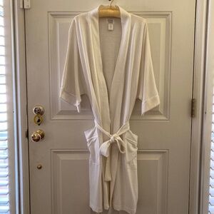 Dream Cafe Pure White 100% Cotton Robe/Satin & Lace Trim/Size Large/NWOT!